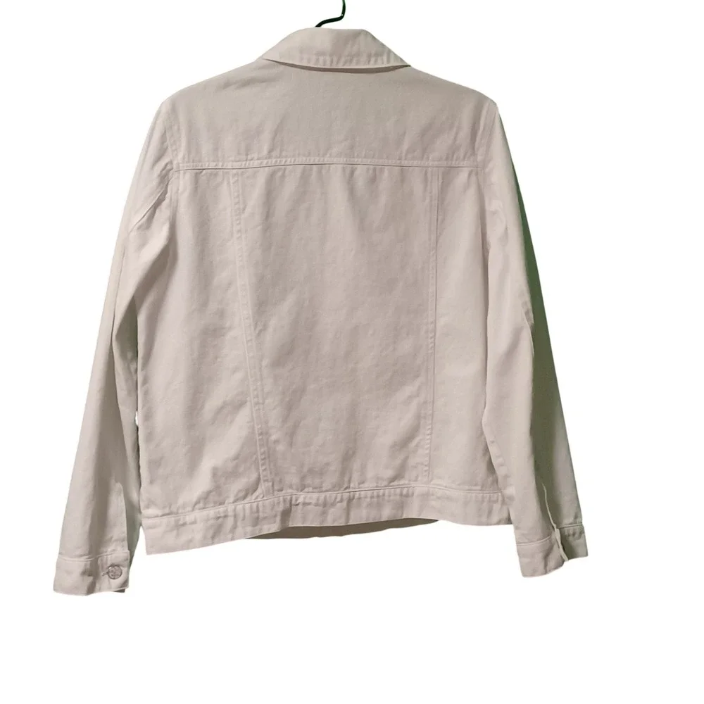 New‎ Direction Woman White Denim Jacket 100% Cotton Trucker Style Size L 54742NJ